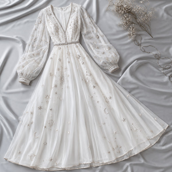 Celestial Pearl Embroidered Gown