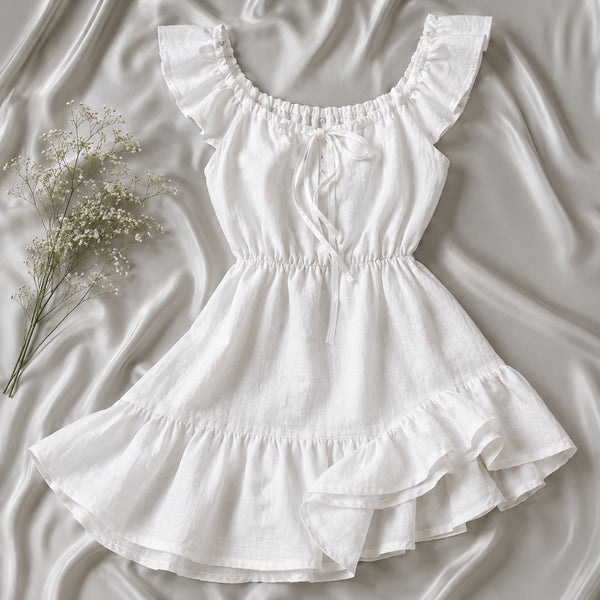 Cottagecore Linen Ruffle Dress